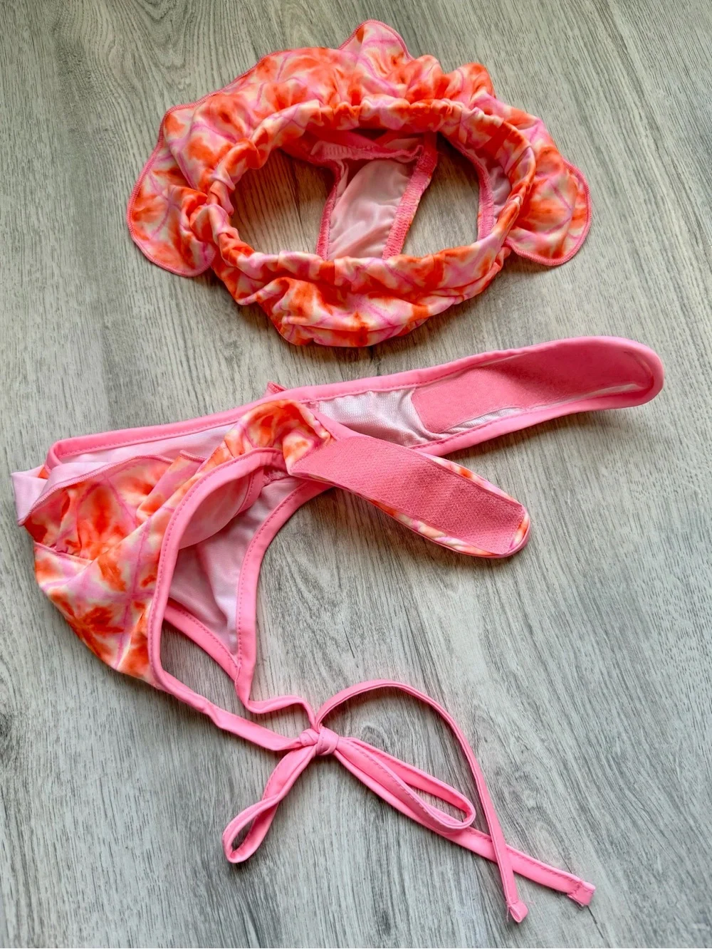 Pet/Puppy Small Dog - Pink & Orange Tie-Dye Ruffle Two-Piece Swim Set - size XS